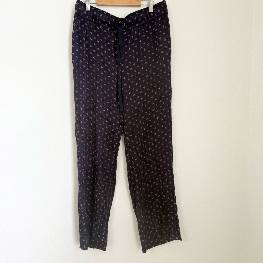 Loft Pull-on and Floral Pants Wide Leg Women's Size 8 Black Travel Lounge NWT